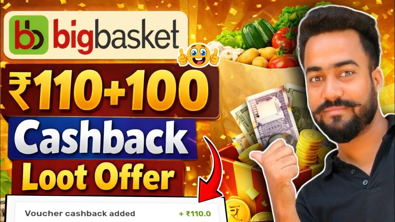 😱Big Basket ₹110+100🔥CB Offer! Phonepe Bigbasket Offer! Cred Bigbasket ₹100 Gift Card Only ₹60 Me!