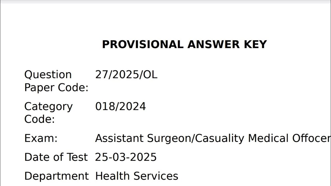 Provisional Answer Key//Assistant Surgeon/Casualty Medical Officer//Health Services//LearnwithMP