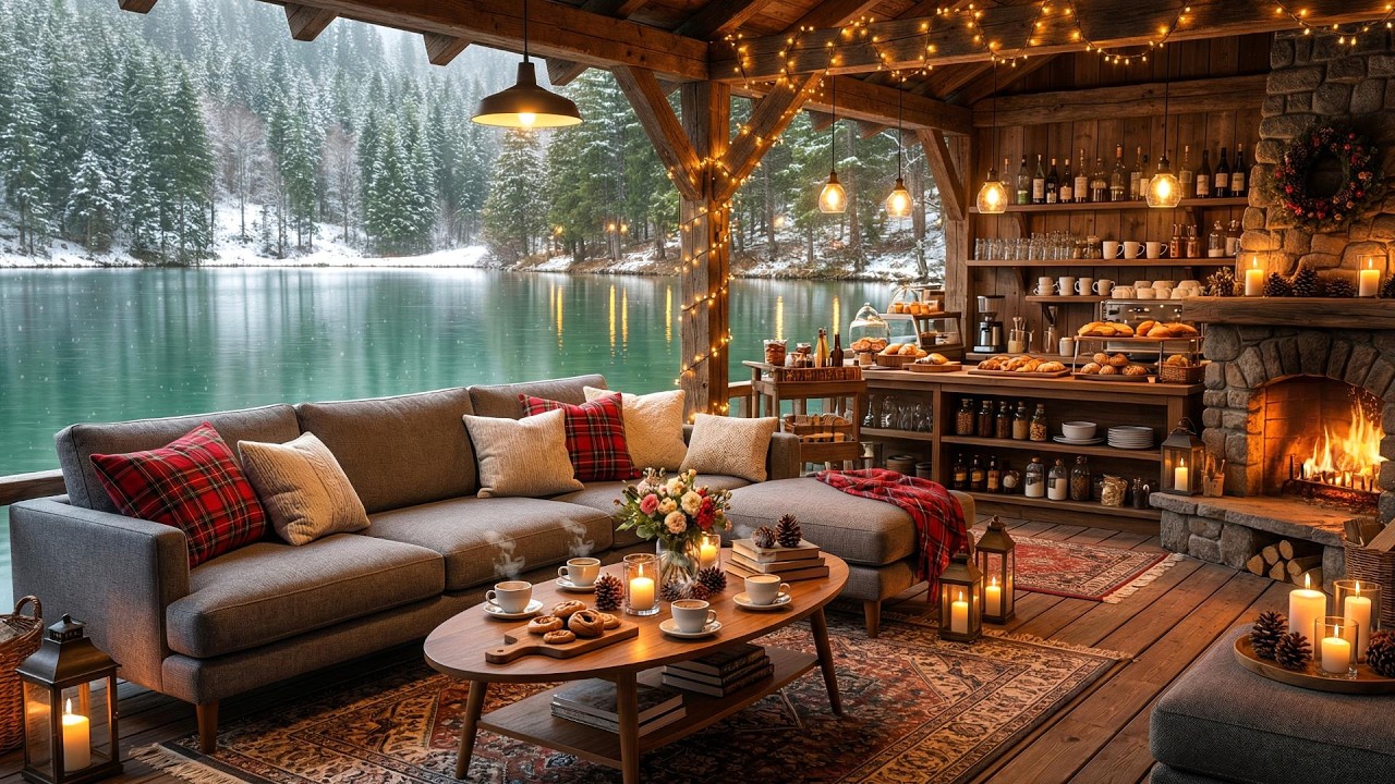 Peaceful Winter Café ☕ Soft Jazz & Cozy Fireplace Ambience for Relaxing, Deep Focus & Studying