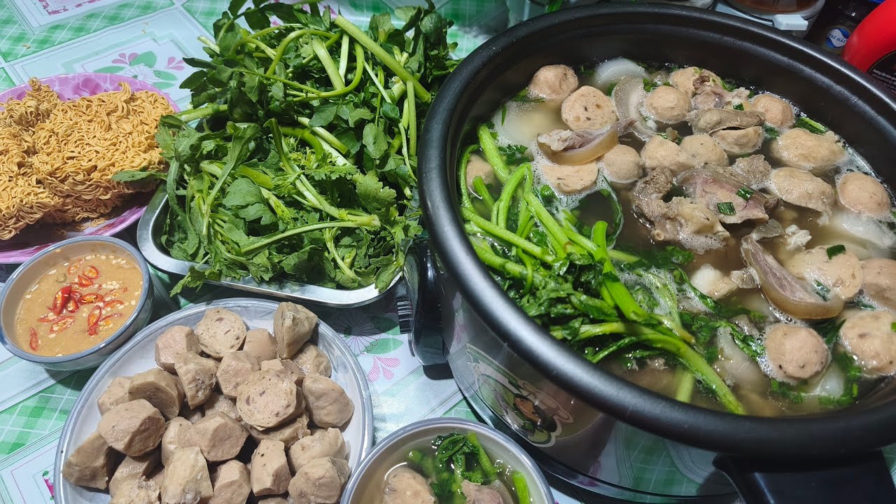 Cơm chiều Lẩu da đầu bò mềm dẻo kèm bò viên nước ngọt thanh ngon miệng 