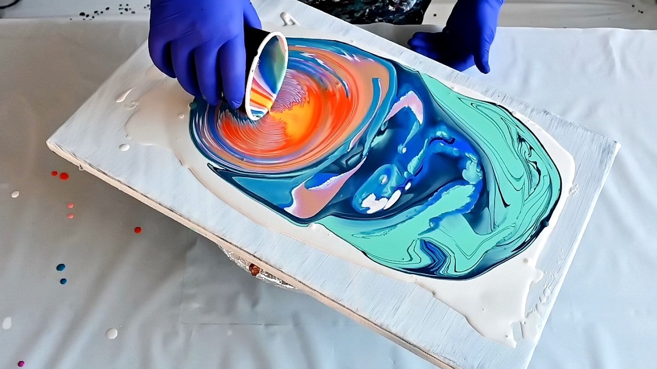 Tropical Sunset Magic 🌅 Acrylic Straight Pour with Stunning Details