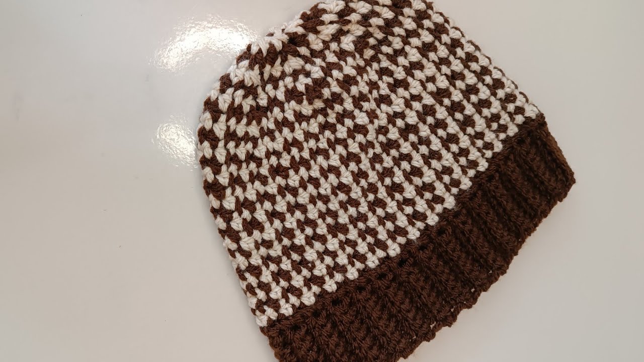 How To Crochet houndstooth easy & quick beanie hat tutorial