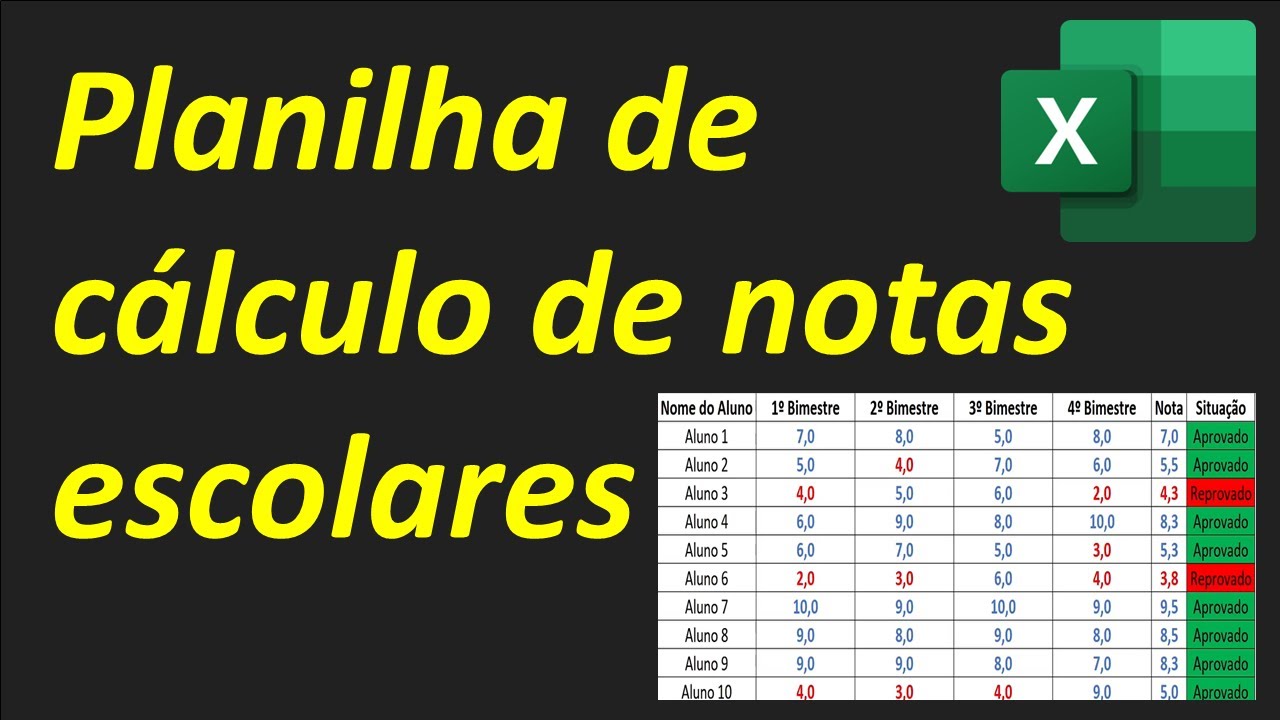 Excel Planilha de cálculo de notas escolares - Passo a passo completo