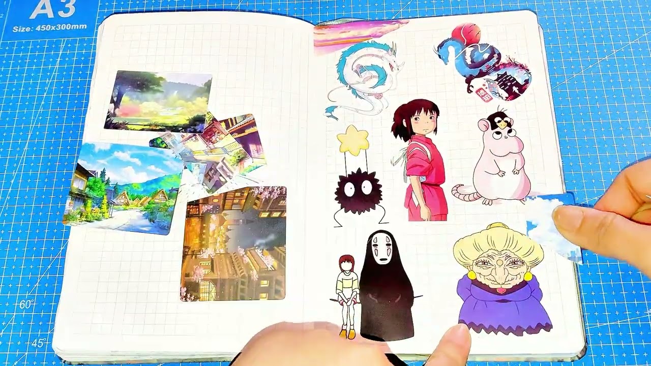 Page of Spirited Away. Scatchbook Asmr. Journaling.