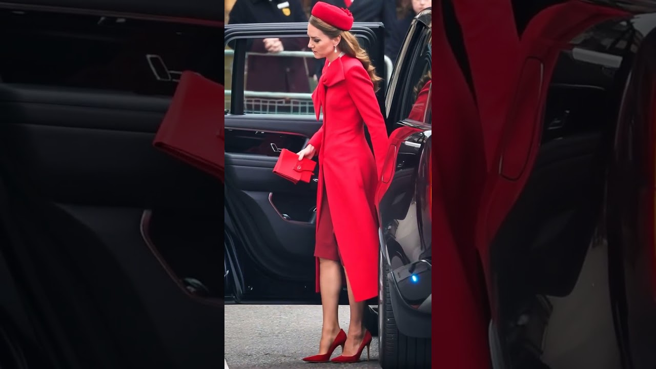 The Princess of Wales, Catherine, arriving in a stunning, all-red ensemble.❤️ #KateMiddleton