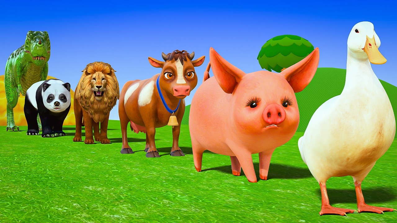 Long Slide Game with Colourful Duck Cow Tiger Gorilla Dog Elephant 3d Animal Game Funny 3d Animals
