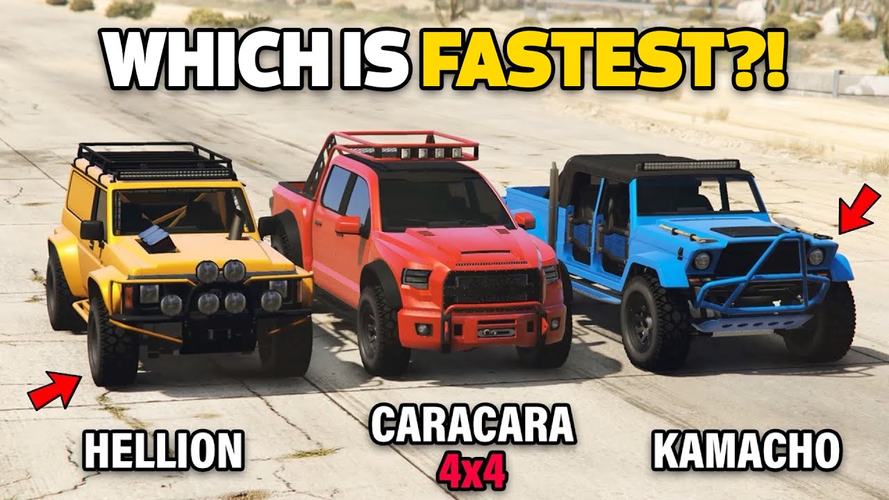 GTA 5 ONLINE - KAMACHO VS CARACARA 4X4 VS HELLION (WHICH IS FASTEST?)