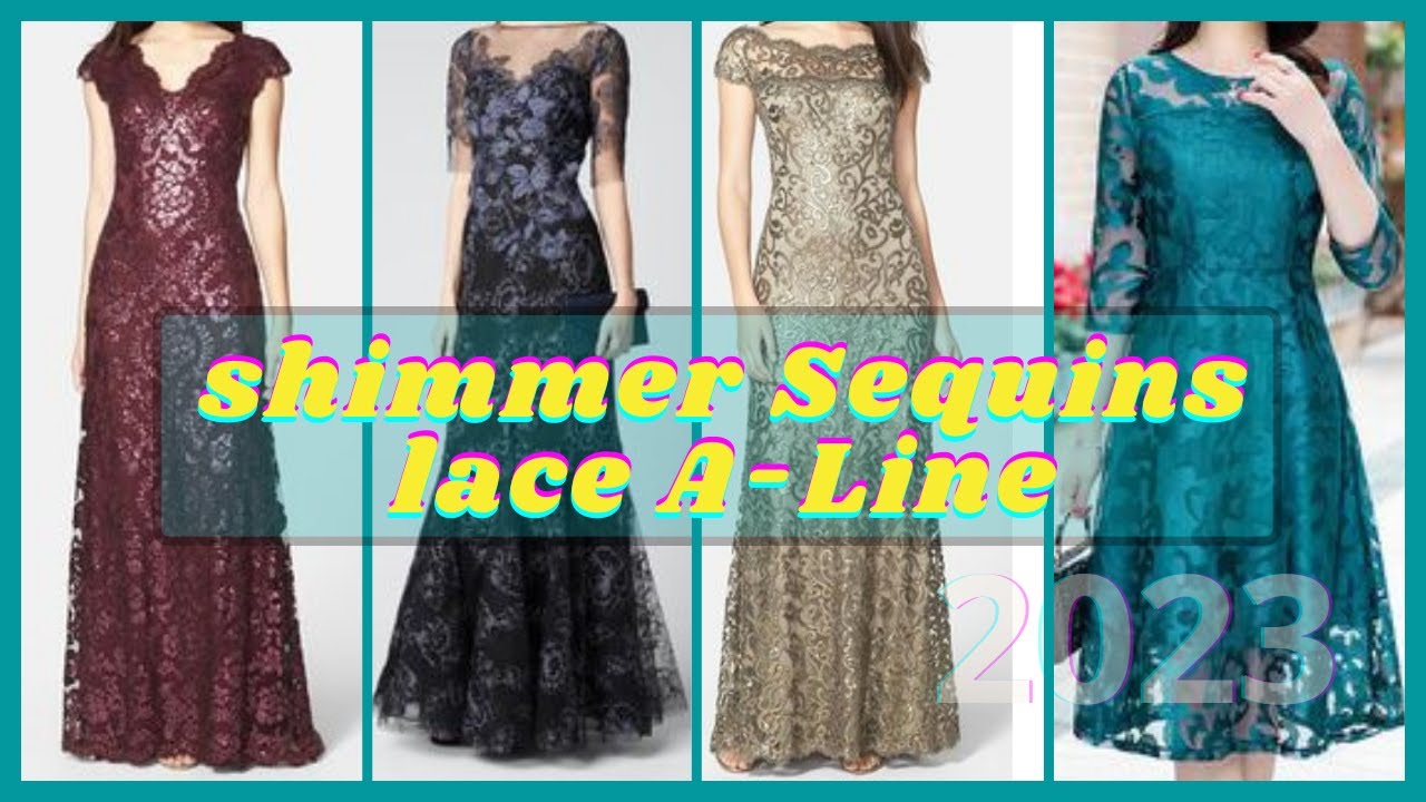 Supper Gorgeous Shimmer sequins lace Maxi dress #2023 | A-line sequin vintage style gown