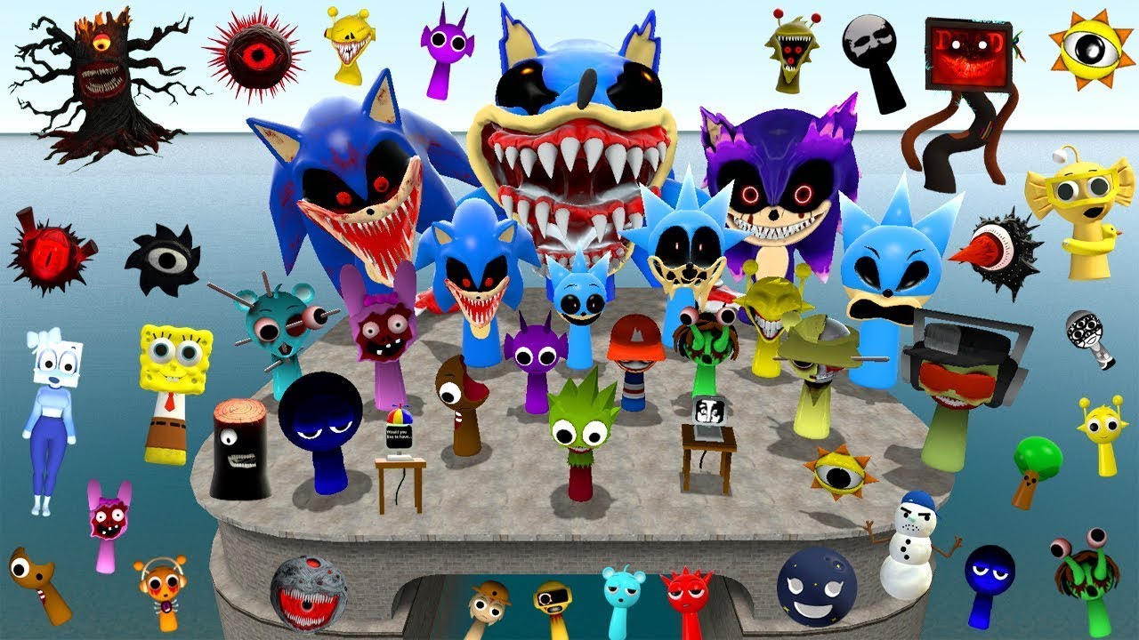 FLATWATER DESTROY Sprunki Sonic Exe And The Whole Sprunki Family in Garry's Mod