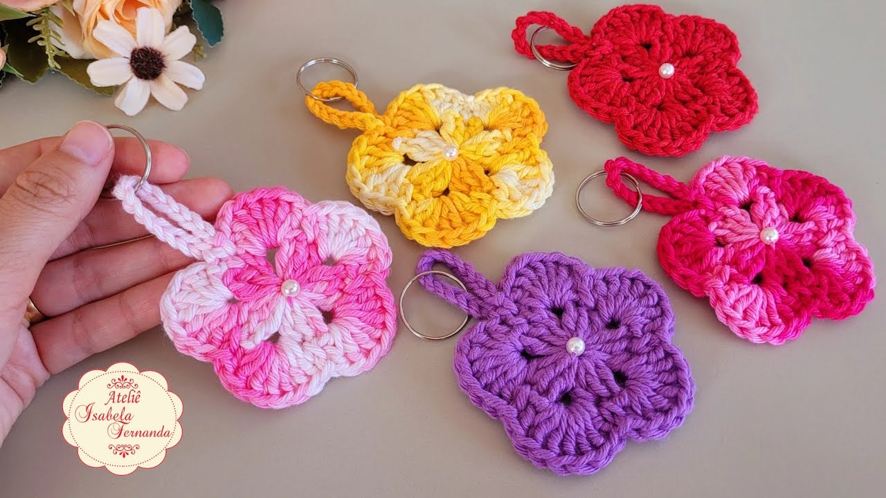 Chaveiro Flor 🌸  Fácil Rápido e Econômico Com Sobrinhas de Barbante Passo a Passo Completo