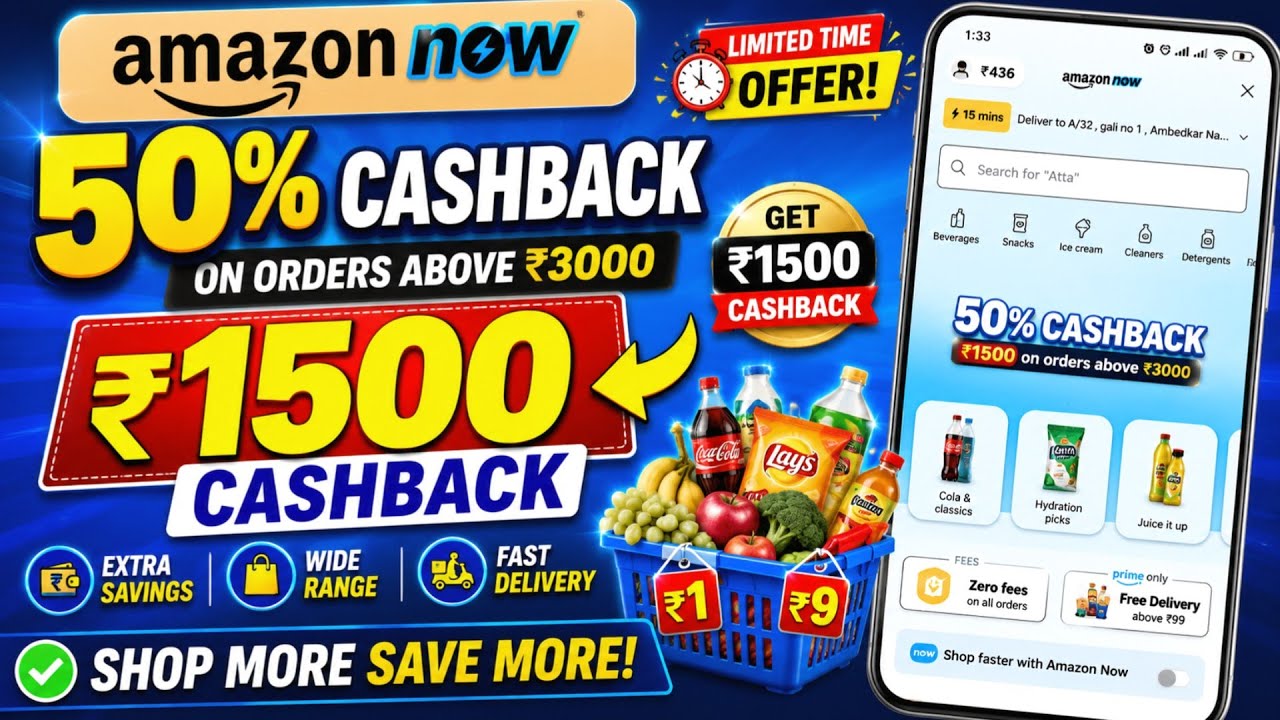 Amazon Now Biggest Shopping Loot Offer 🔥 Amazon Now ₹1500 Cashback Offer | Amazon Now Free Shoppi...