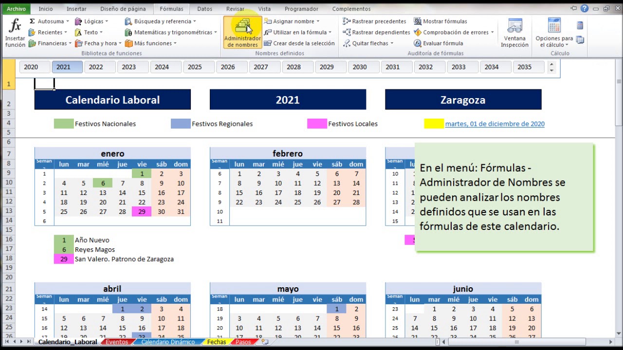 Calendario Laboral Dinámico en Excel