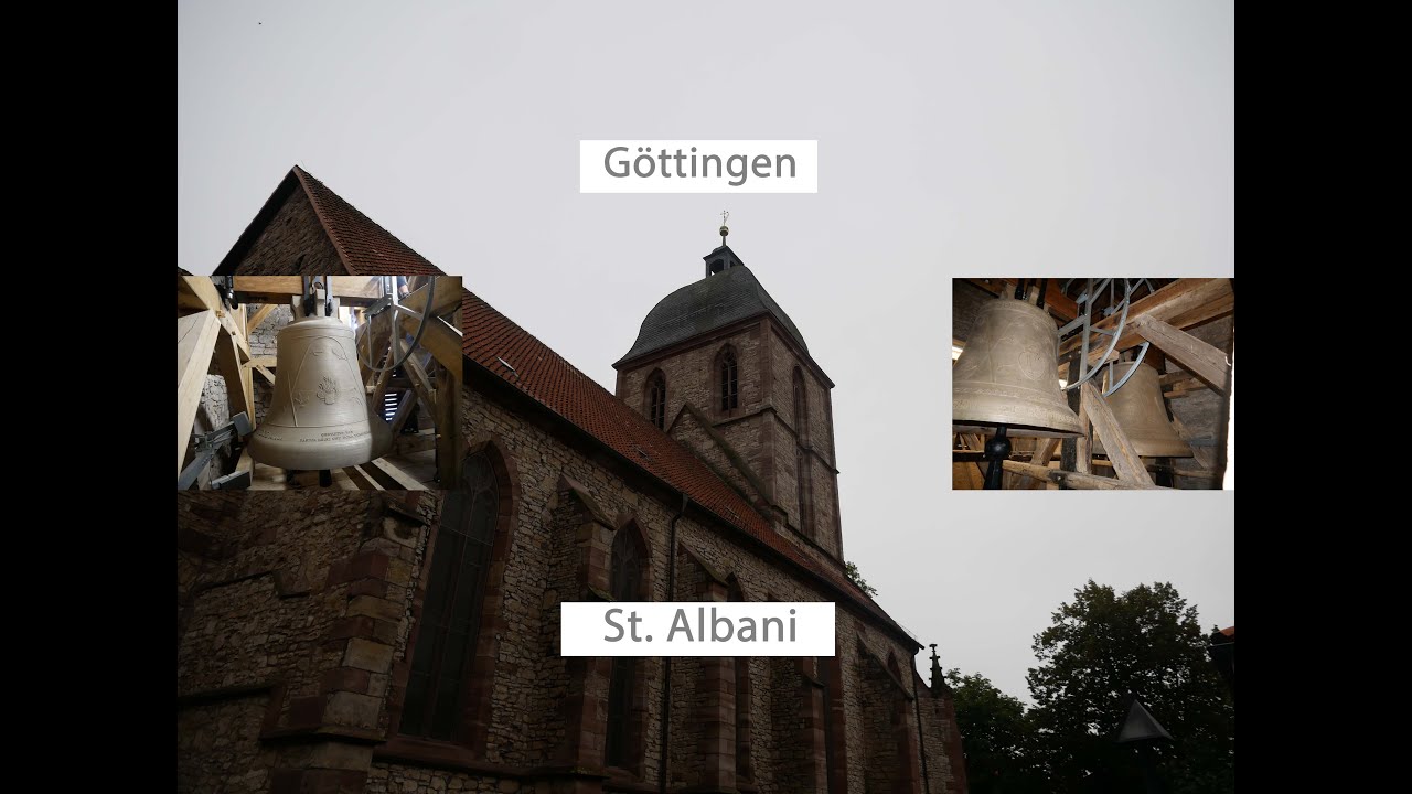 Göttingen [D.-GÖ] - Glocken der evang. Kirche St. Albani, Geläutepräsentation (Turmaufnahme)