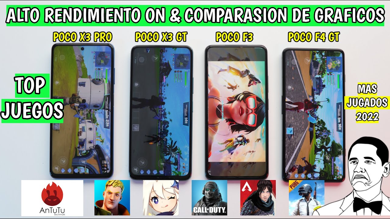 FORTNITE en POCO F4 GT vs POCO X3 GT vs POCO F3 vs POCO X3 PRO - CALL OF DUTY MB & AnTuTu Benchmark
