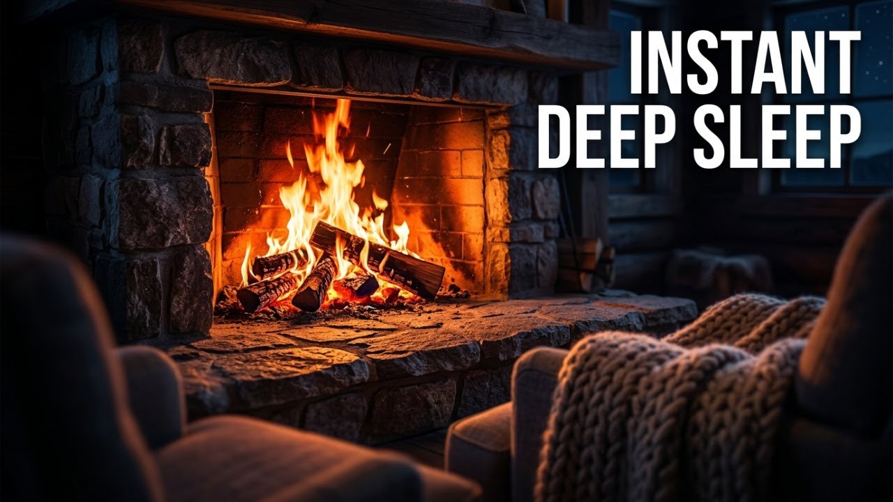 8 Hours Fireplace Brown Noise - Fall Asleep FAST