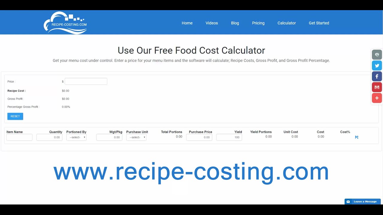 Food Cost Calculator