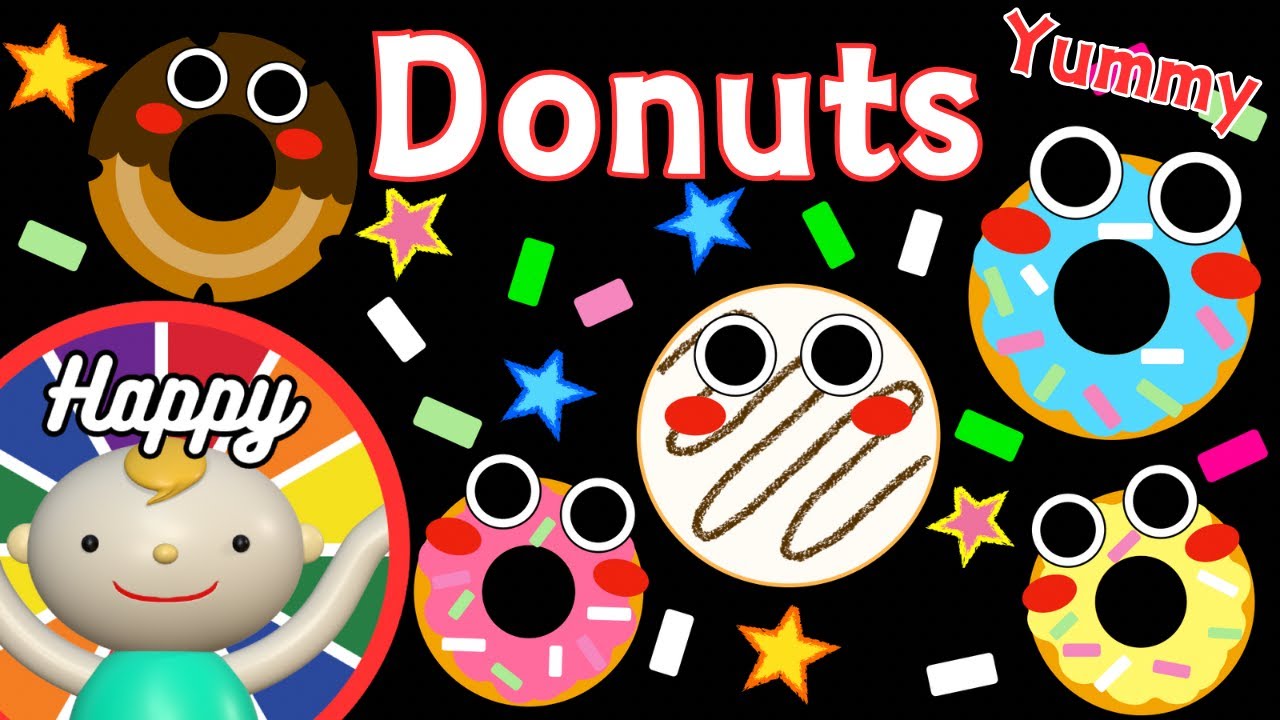 Baby Sensory.【Yummy Donuts】🍩🌈🍩 High contrast animation with cute sounds. Calm baby. ＃BabySensory