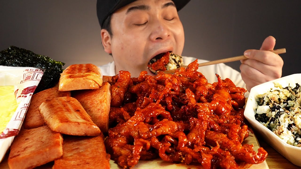 맛있게 매운 무뼈닭발과 참치마요주먹밥, 스팸, 계란찜 먹방~!! 리얼사운드 ASMR social eating Mukbang(Eating Show)