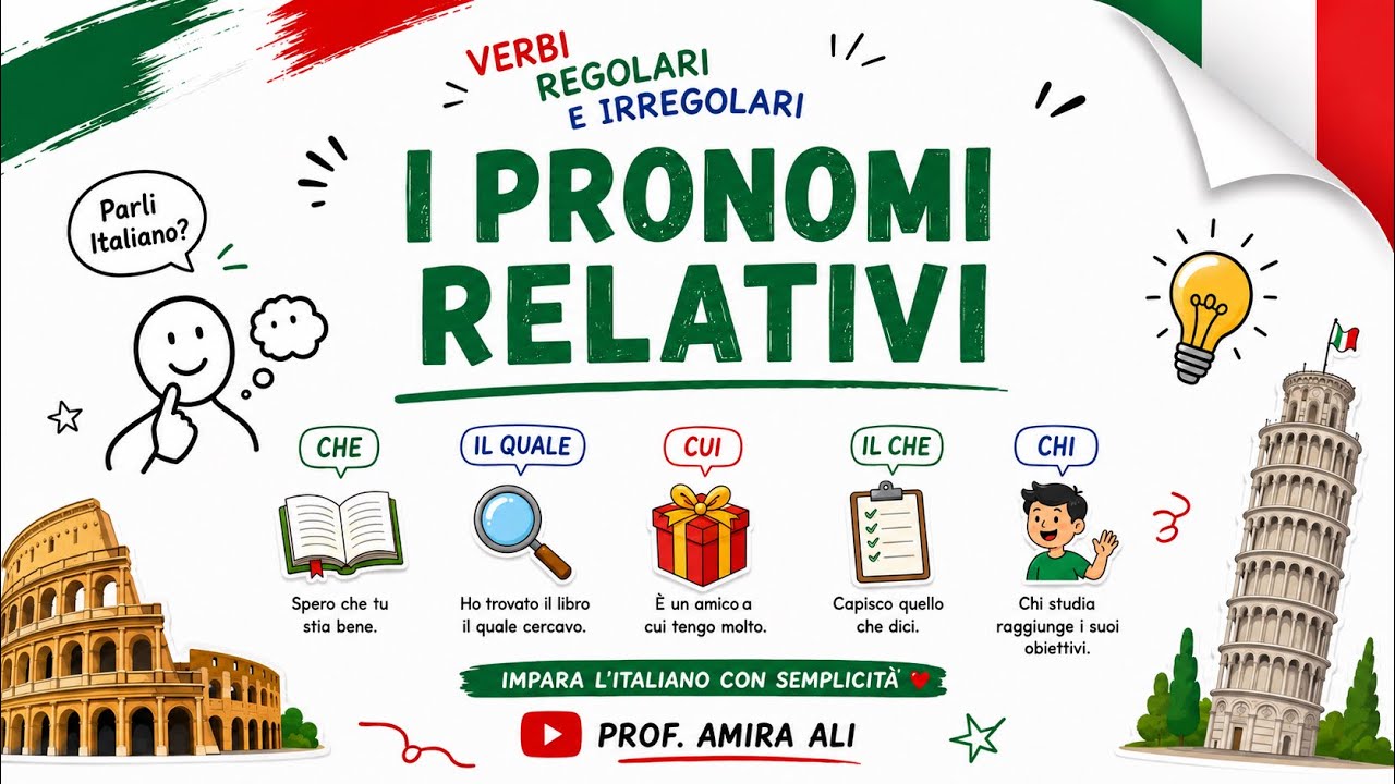 i pronomi relativi (che- cui- il quale - il che ) بأسهل و أبسط شرح ضمائر الوصل في اللغة الإيطالية🇮🇹