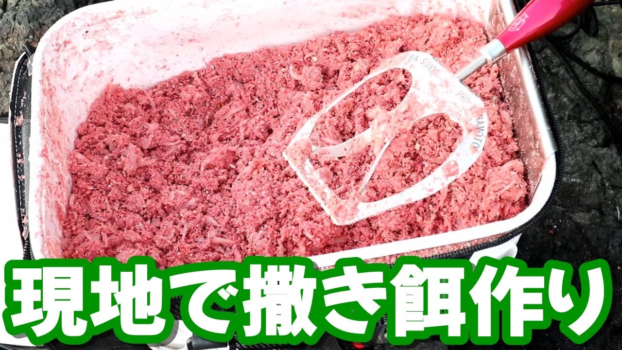 現地の磯でグレ用の撒き餌を作ってみました
