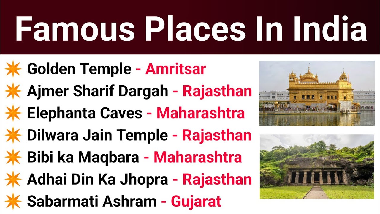 List of Famous Places In India | General knowledge Important Questions For All Competitive Exams 