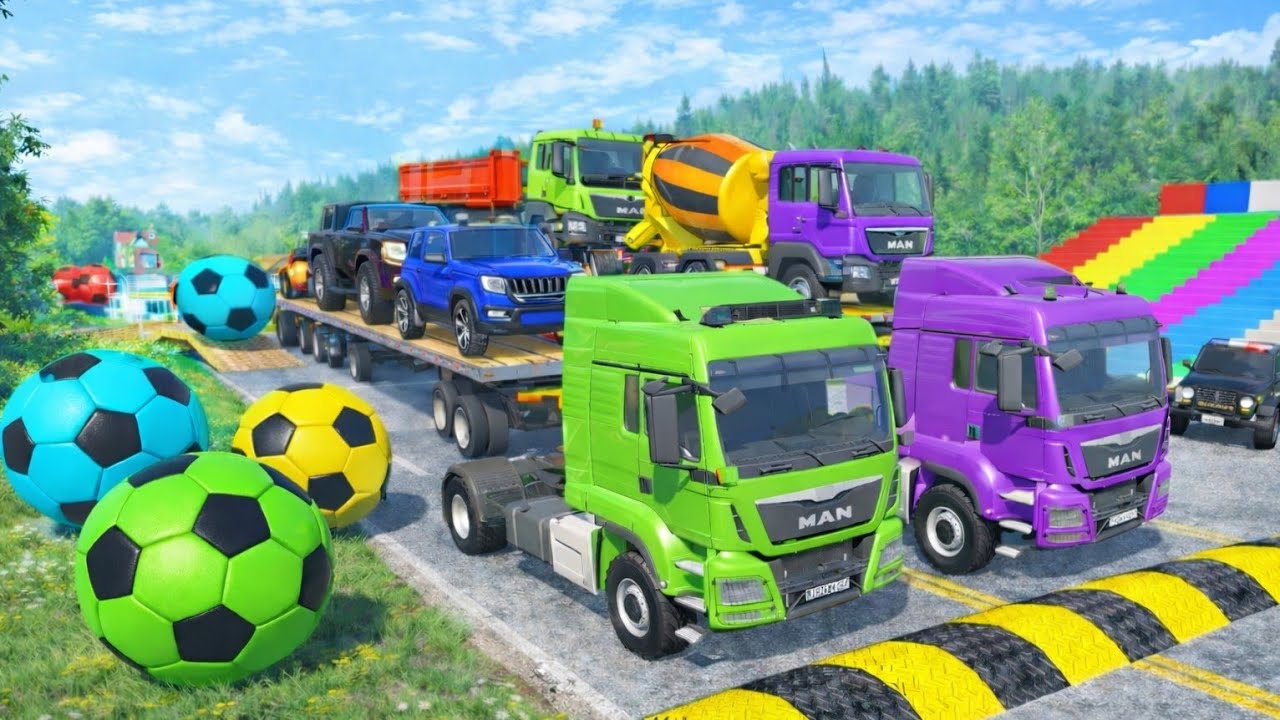 Flatbed Trailer Mcqueen Transportation with Truck | Cars vs Speedbumps vs Train | BeamNG.Drive #02