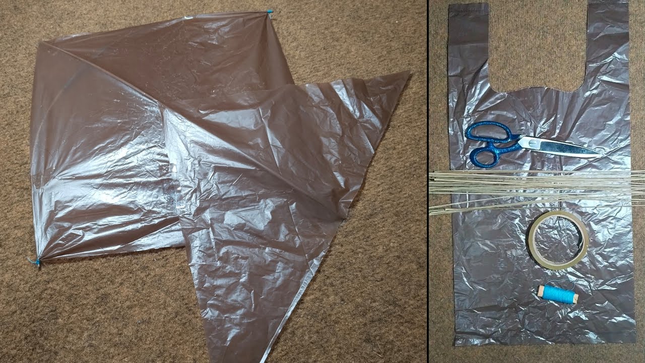 How To Make A Kite With Plastic Bag & Broom Sticks || Shopper Kite Banany Ka Tarika || Kite Making 