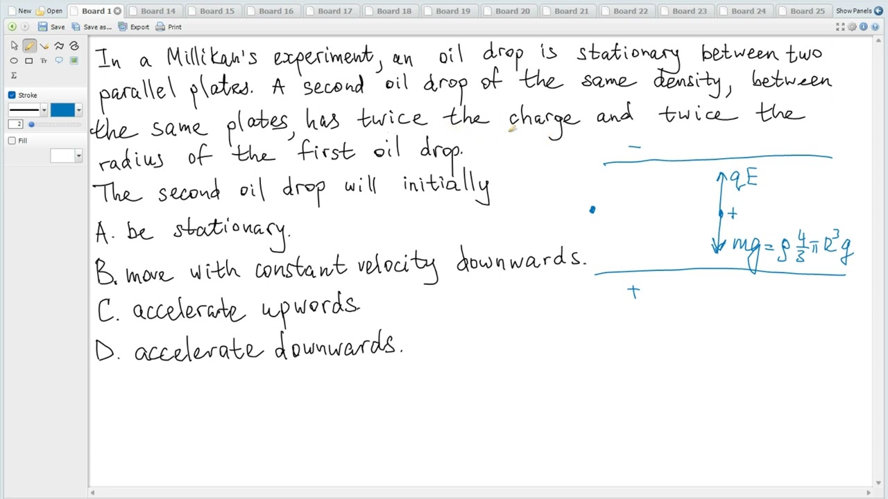 IB Physics D2 HL only (May 2025 TZ3 Past Paper 1A HL - 29). Oil drop between two parallel plates.