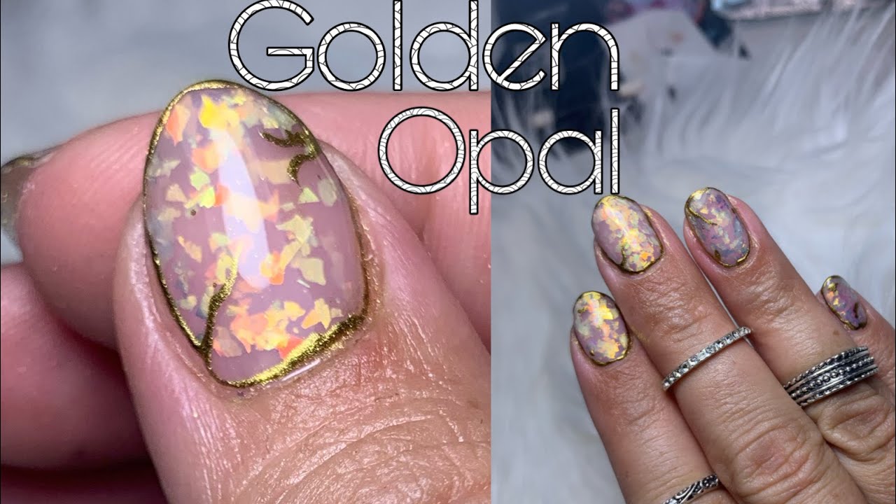 Golden Opal gel nails