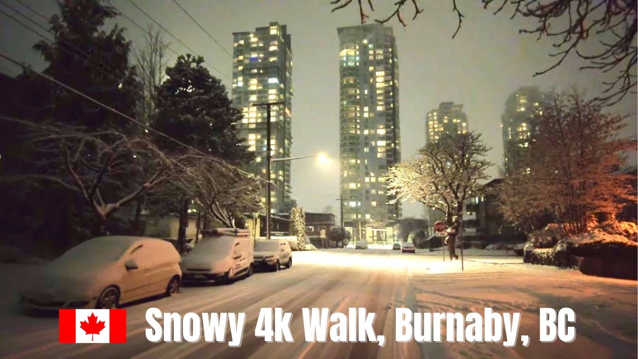 Snowy Night in Burnaby 4k Walk, BC, Canada
