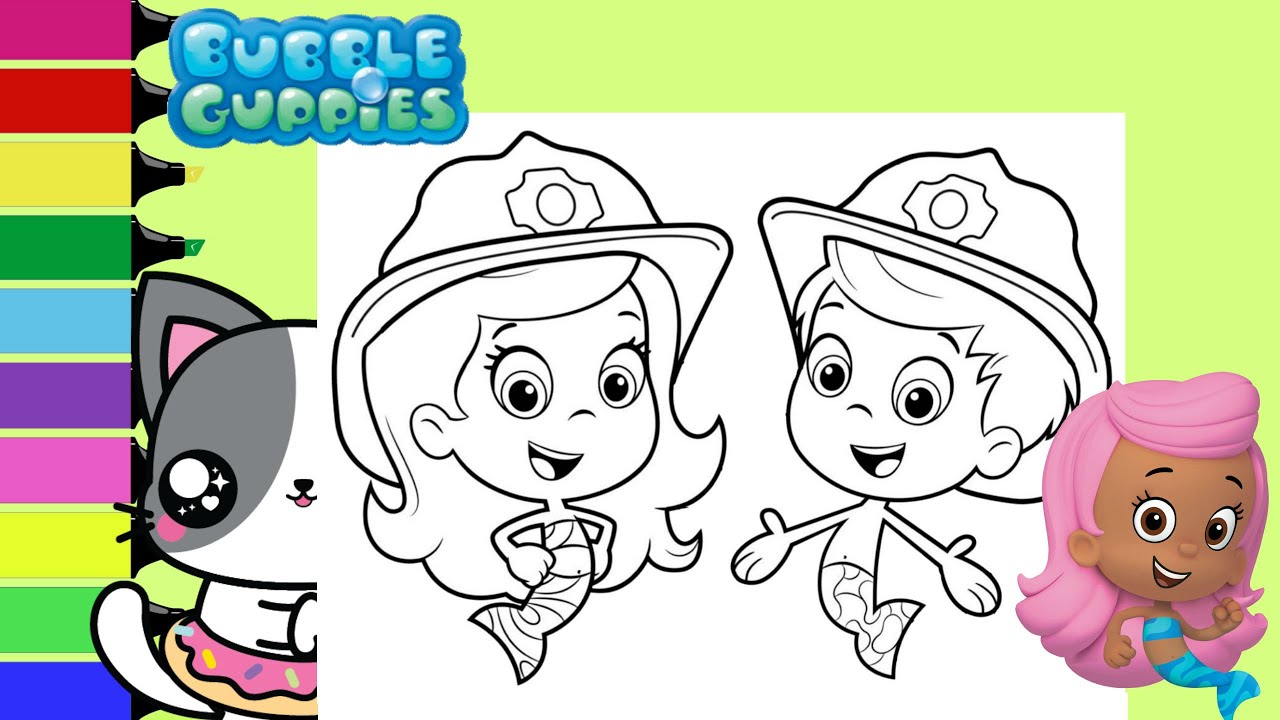 Coloring Bubble Guppies Gil and Molly as Firefighters Coloring Book Page | Sprinkled Donuts JR