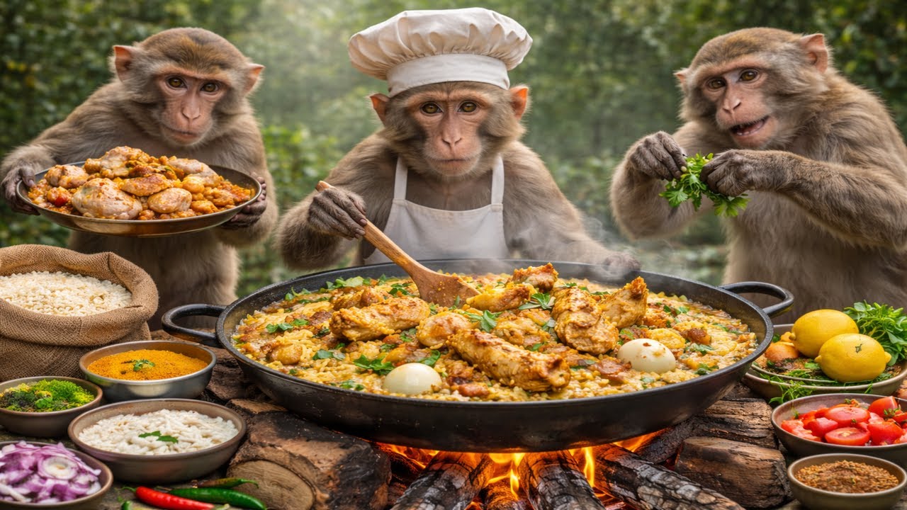 दमदार चिकन बिरयानी… बंदरों ने मिलकर बनाई?! 😱🔥 | Monkey Biryani 😱🔥