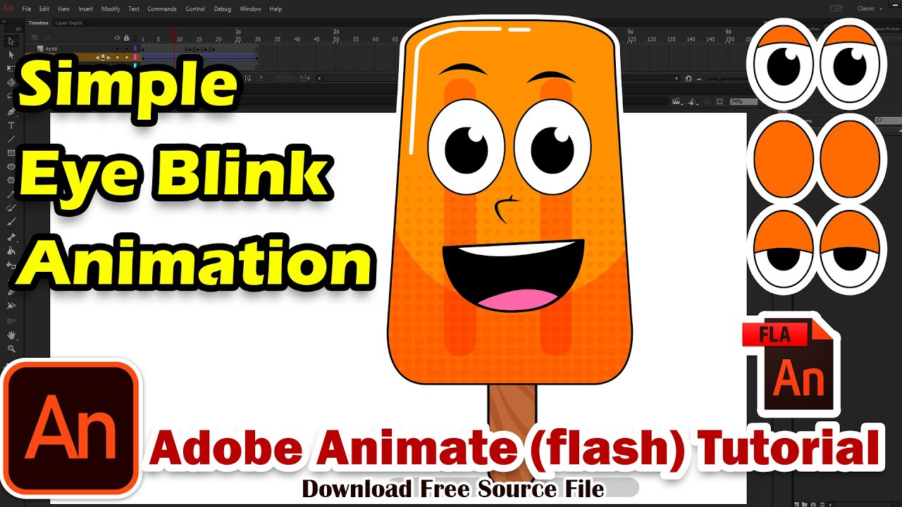 Simple Eye Blink Animation in Adobe Animate CC (flash), Cartoon Eyes Blink Animation Tutorial