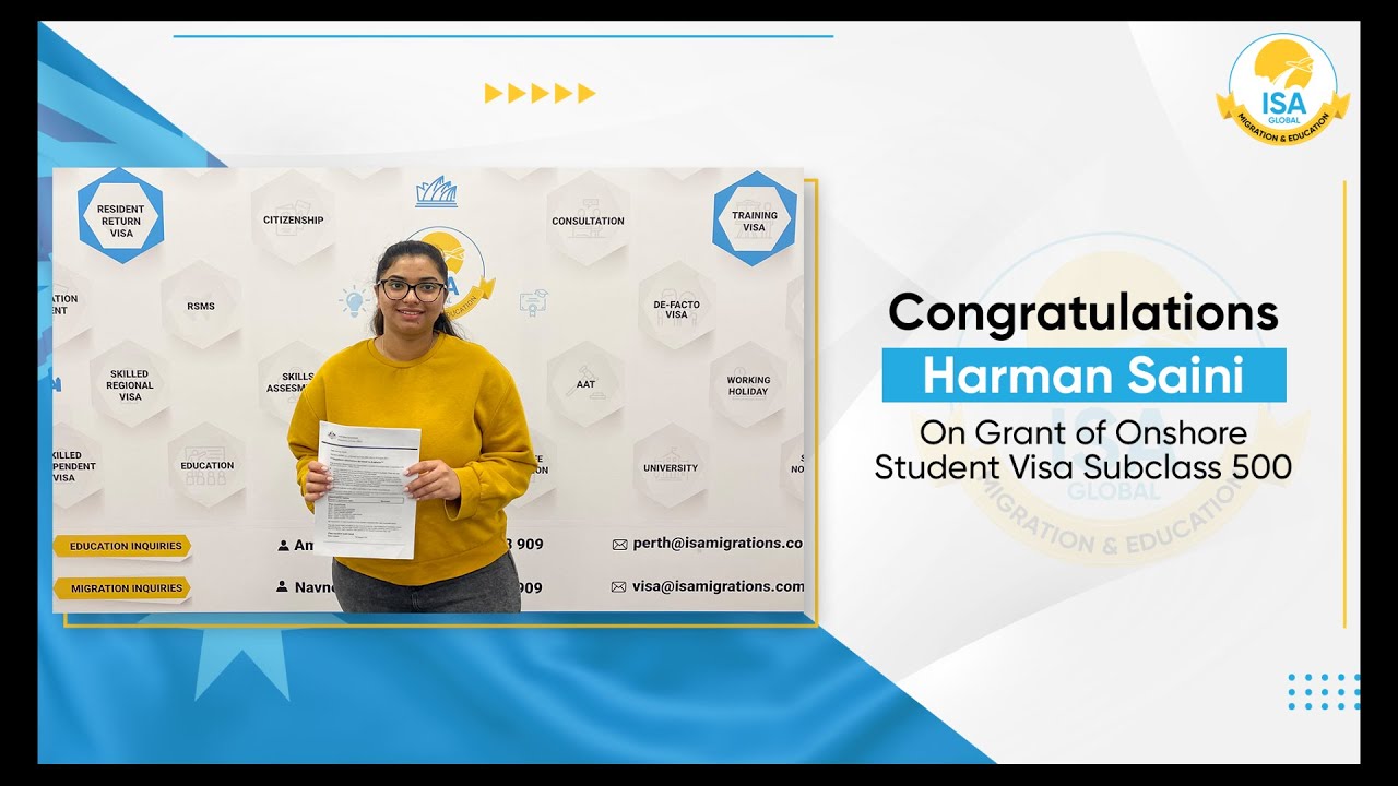 Congratulations 𝐇𝐀𝐑𝐌𝐀𝐍 𝐒𝐀𝐈𝐍𝐈 on Successful Grant of Onshore Student Visa 500