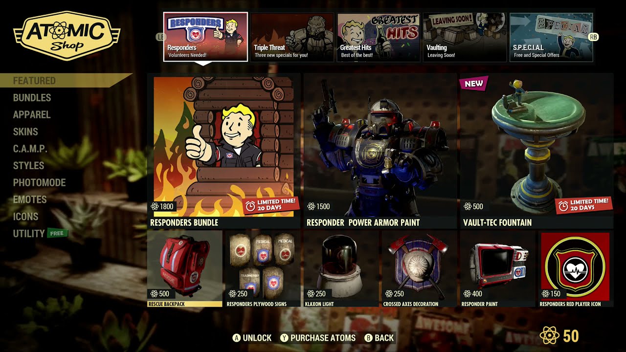 Fallout 76 - Atomic Shop Items - 11 May 2021 - Responders Bundle
