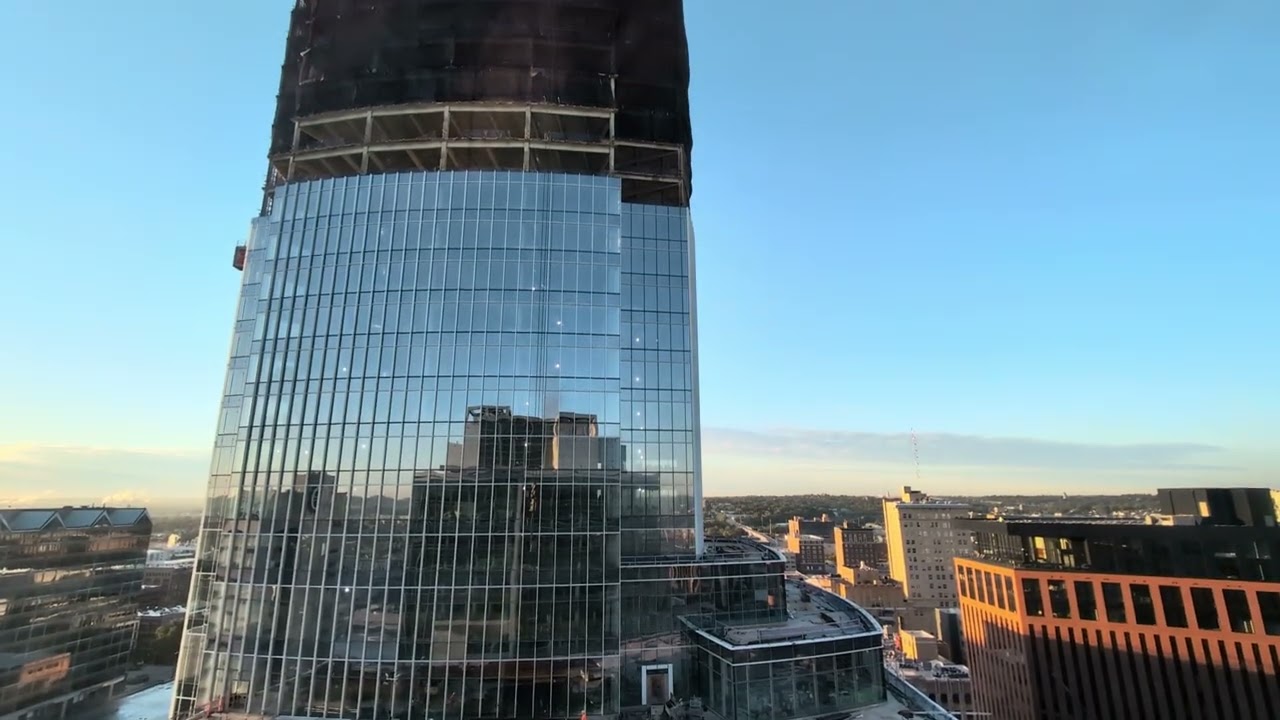A beautiful October in Nebraska type morning at the Mutual of Omaha Tower construction site 