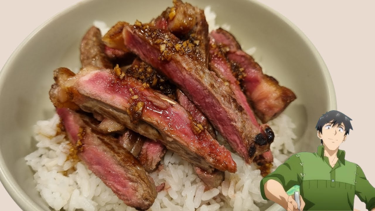 Steak rice bowl from Campfire Cooking in Another World with My Absurd Skill | cooking anime food