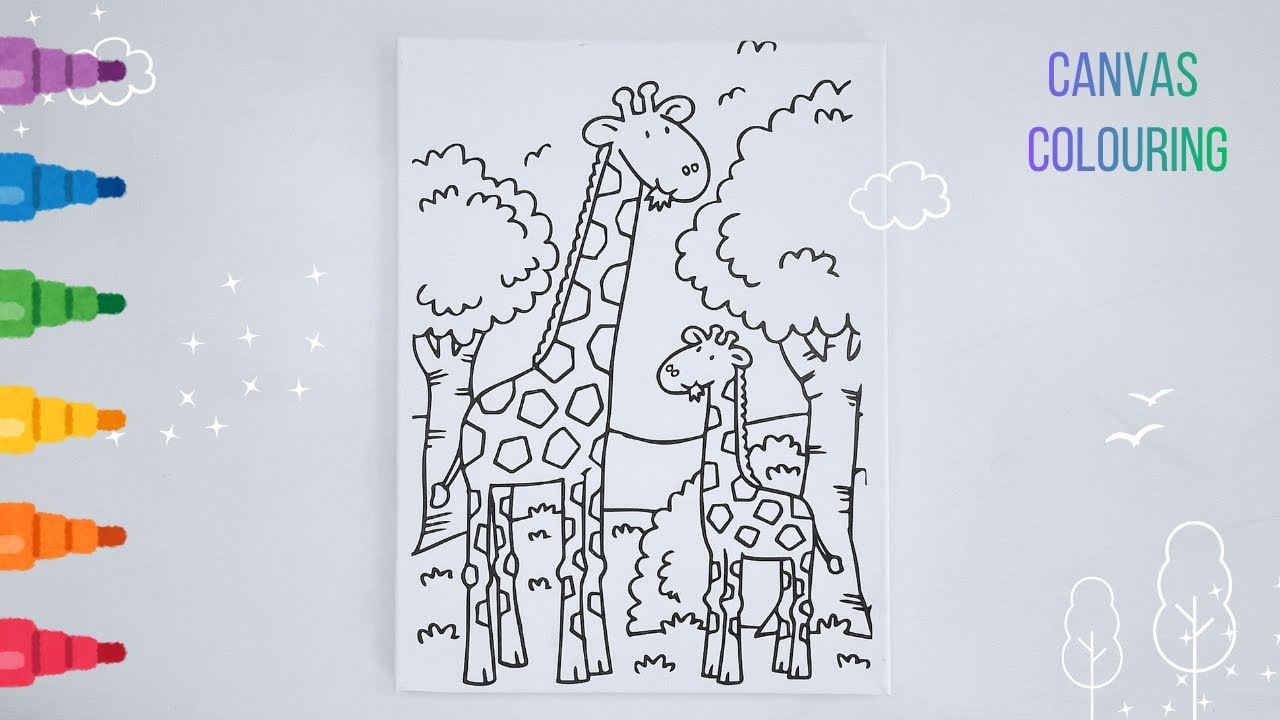 Giraffe 🦒 Colouring | Pre Printed Canvas Colouring  🎨🖌️Fun Canvas Colouring Video for Kids ✨