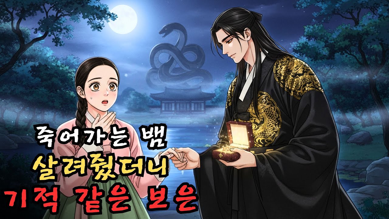 죽어가는 구렁이를 살려준 여인, 그날 밤 벌어진 기적 같은 일 (전래동화)