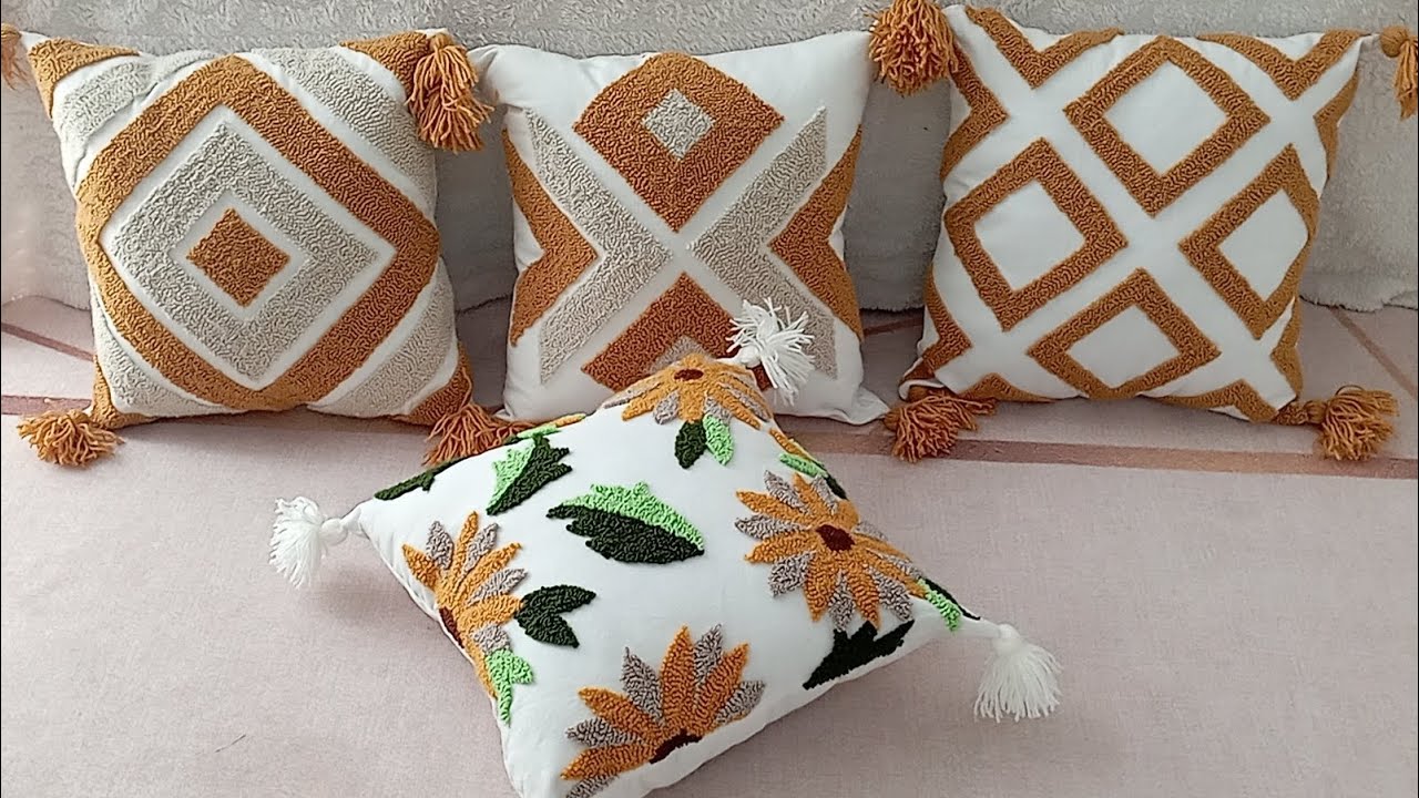 مشروع منزلي انيقة | وسائد مطرزة بالابرة الشرقية | Beautiful Punch Needle Cushions
