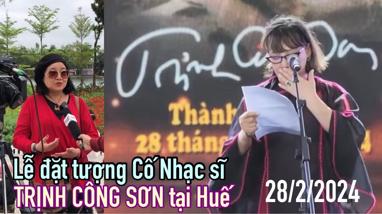 Ca sĩ Trịnh Vĩnh Trinh không kềm được xúc động trong lễ đặt Tượng Cố Nhạc sĩ Trịnh Công Sơn tại Huế.