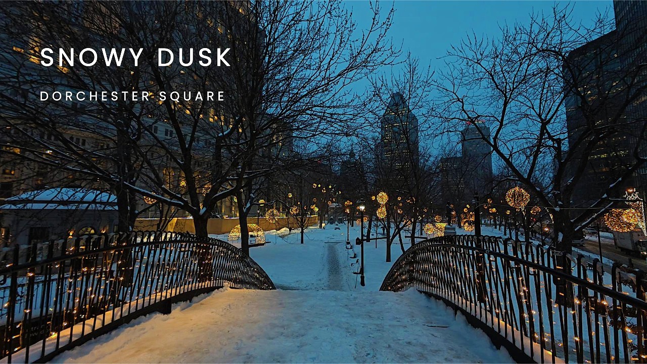 Snowy Winter Walk in Montreal | Dorchester Square at Dusk