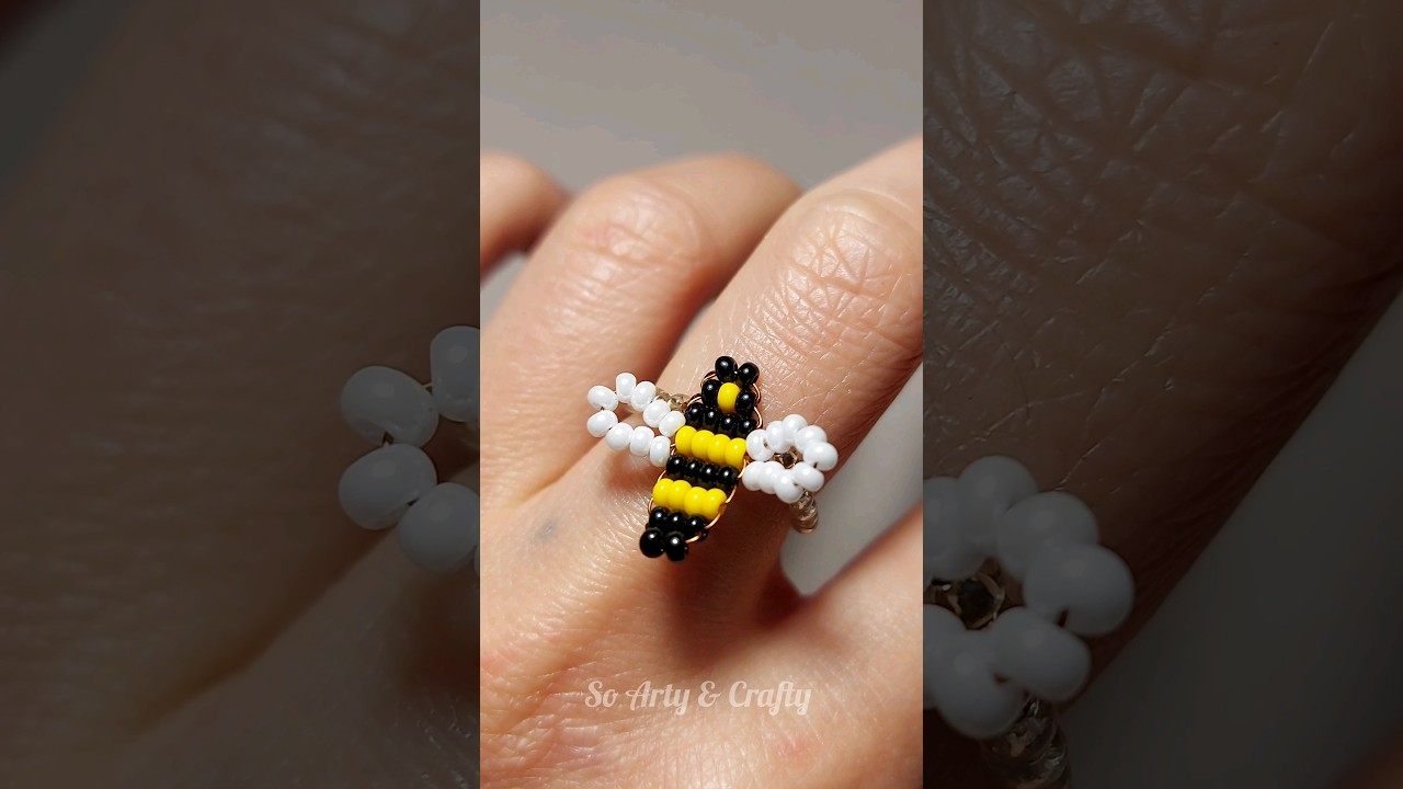 Cute bee 🌻🐝 beaded ring tutorial #beads #beadwork #bracelet  #diycraft #artideas