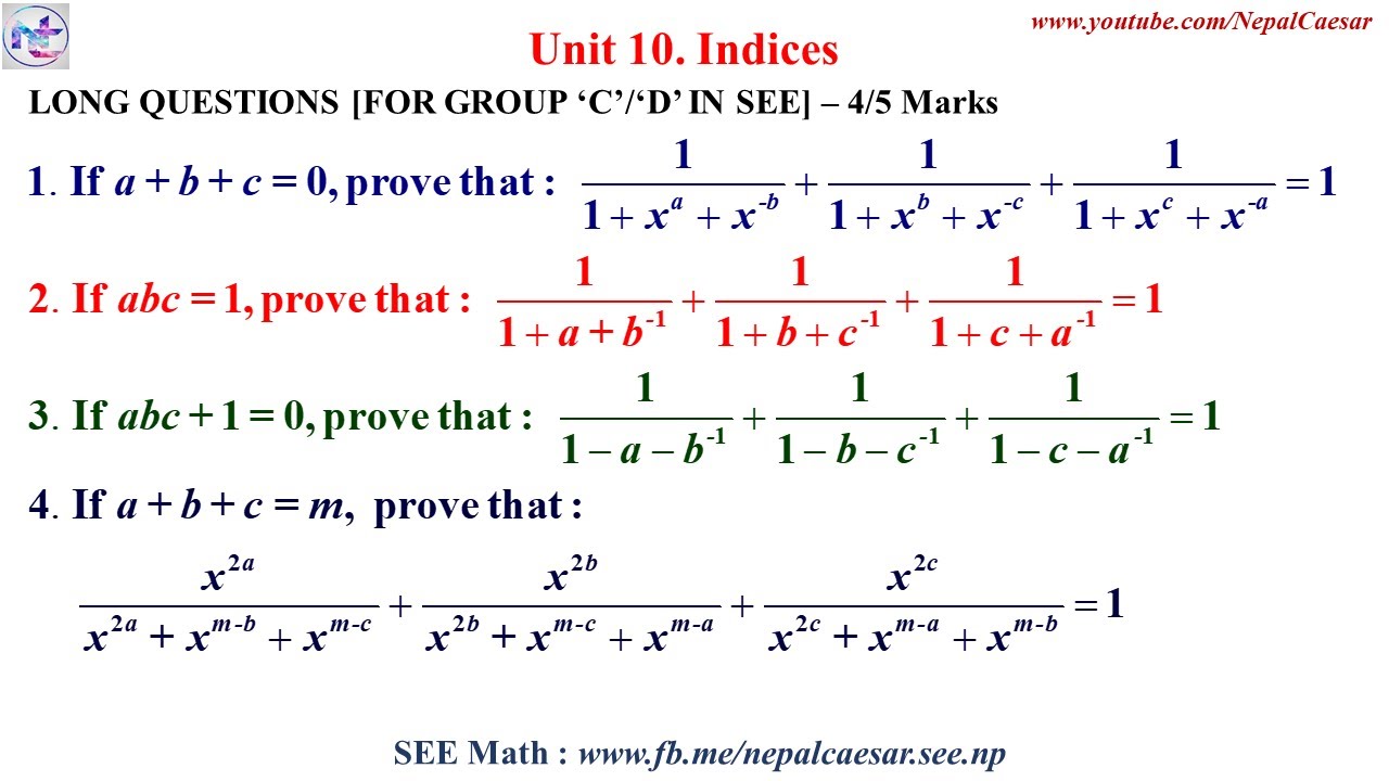 SEE Mathematics Unit 10: Indices Important Long Questions Solutions SEE 2078 (Part 9)