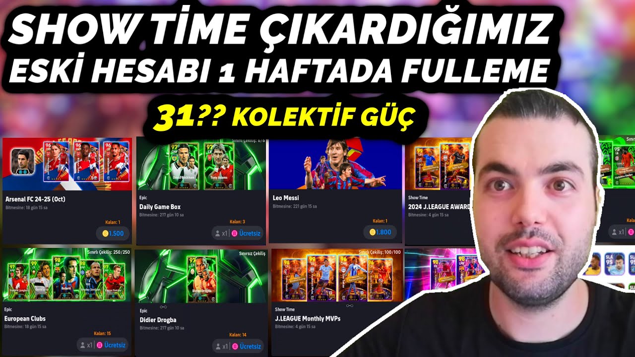 SHOW TİME OYUNCUYA TEK ATTIĞIMIZ ESKİ HESABI 1 HAFTADA FULLEDİM ⚡ÇOK FAZLA BEDAVA OYUNCU (eFootball)