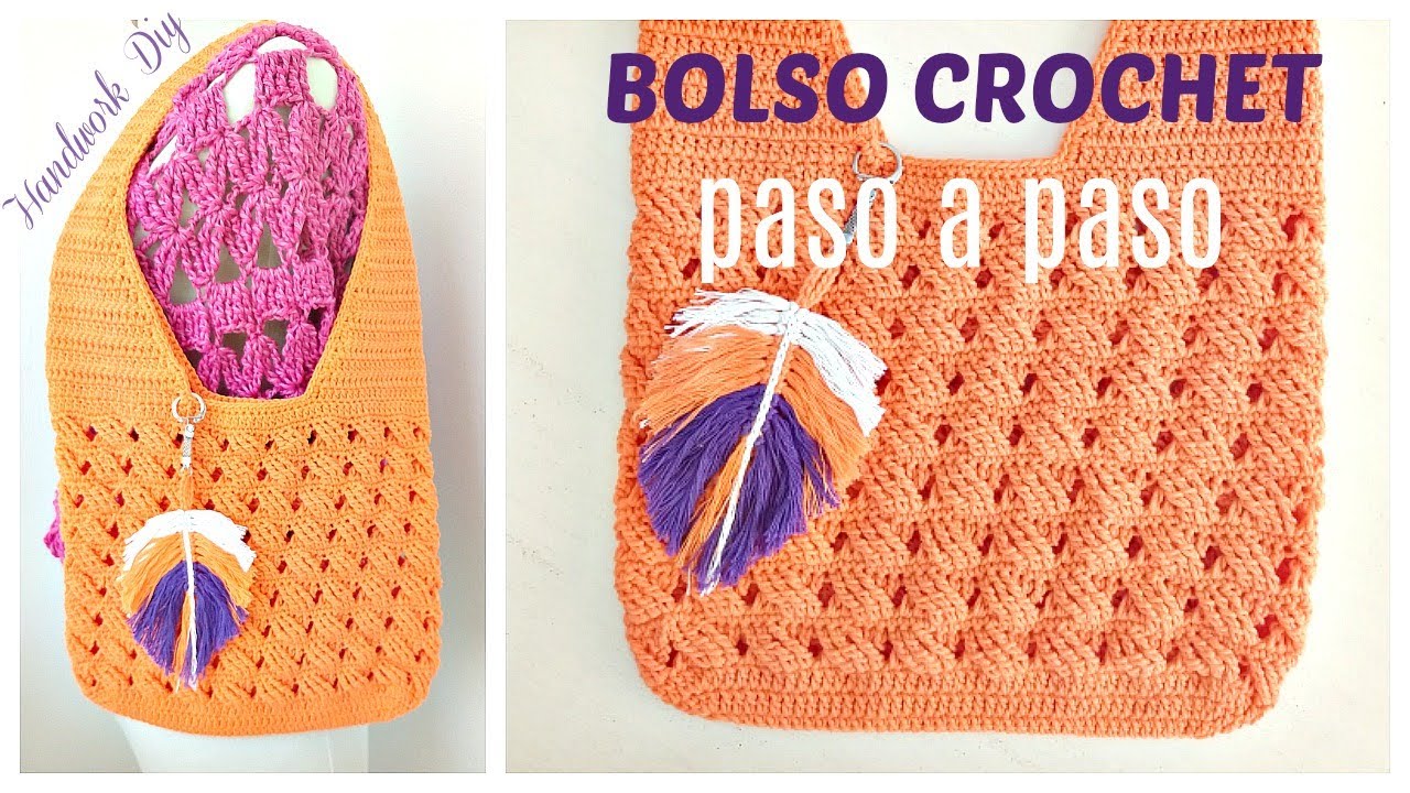 Bolso tejido a crochet con punto de trenzas