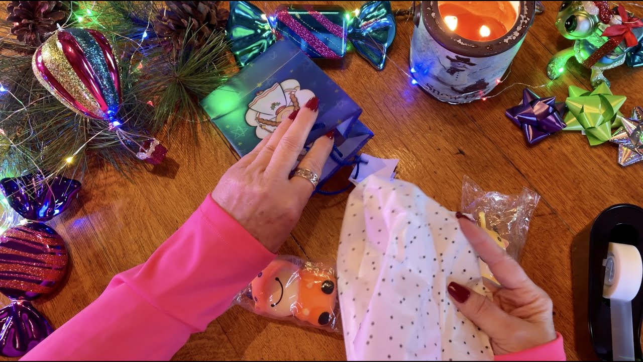 ASMR Christmas Gift Wrapping! (No talking) Tissue paper, Gift bags, wrapping paper, cut & tape!