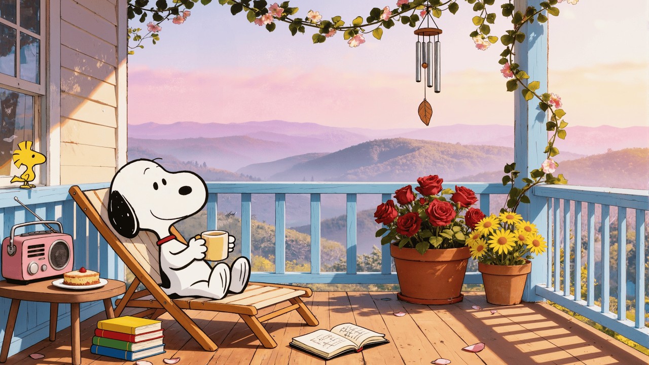 Snoopy’s Afternoon Spring Balcony 🌷☕ Calm Lofi for Relax, Study & Peaceful Days