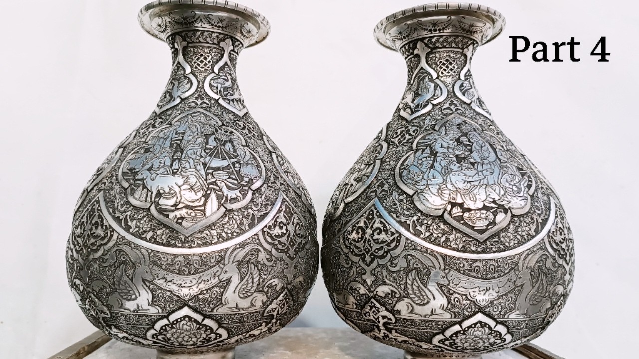 Metal engraving: Hand engraving on a copper vase