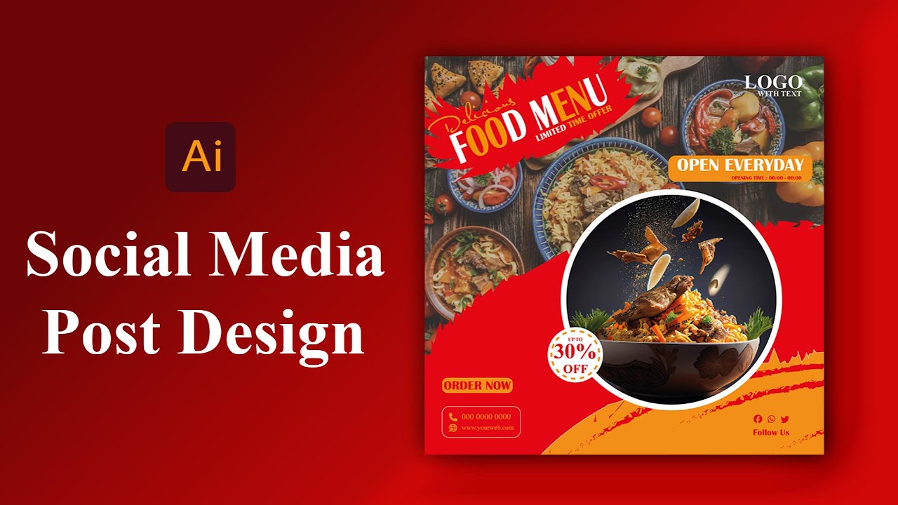 Social media post design | Food Promotion Social Media Poster Design in Illustrator